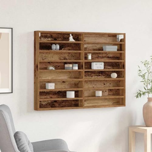 Vitrine avec étagère en bois vieilli 100cm murale à 16 compartiments - 2