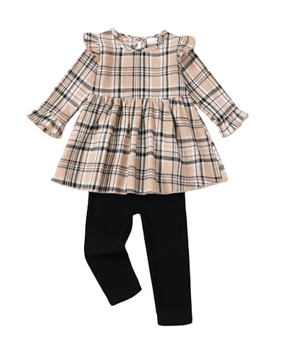 Baby Toddler Girls Clothes Plaid Long Sleeve Ruffle Shirts Pant Cute 2 Piece Fall Winter Baby Girl Outfit Set