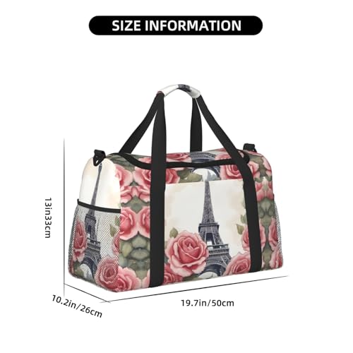 Eiffel Tower Rose Flower Foldable Travel Duffel Bag Tote Carry On Luggage Bag For Weekend Getaways, For Spontaneous Trips4