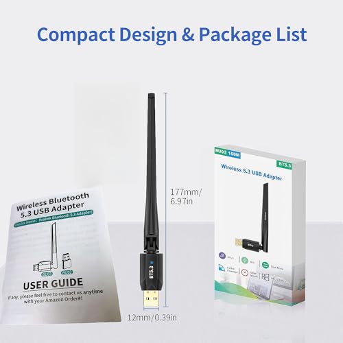 Qrivimue Adaptador USB Bluetooth 5.3 de longo alcance para PC desktop, transmissor dongle sem fio de