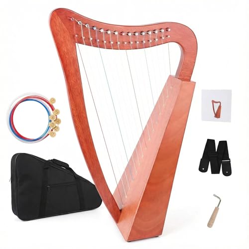 FROZEN Harp 15 Strings 22 Inch Mahogany Harp Height for Adult Professional Beginner with Instructionï¼ŒBlack Gig Bagï¼ŒTuning Wrench, Strap, International Standard Strings Ideal Gift