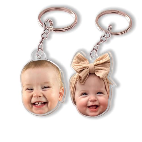 LinCognivant Keychain personalizzata Face Photo – Custom Head Acrylic Keychain, Funny Baby & Pet Face Keyring, Unique Father's Day Gift for Dad, New Dad & Dog
