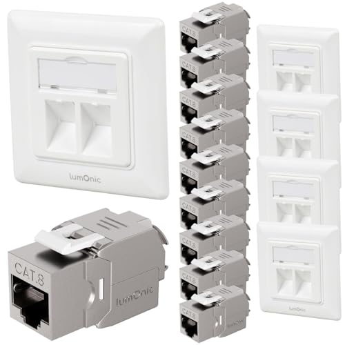 Cadre Keystone encastré Lumonic avec 2 modules CAT8 RJ45 standard 55