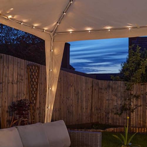 Solar Powered Gazebo String Lights – Weather Resistant Outdoor Garden Pergola Tent Fairy Lights for Uprights & Inner Poles with 140 Warm White LEDs & 2 Lighting Modes – Fits 3m x 3m Gazebos