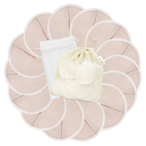 Image of wegreeco Nursing Breast Pads (14 Pack) + Laundry Bag & Travel Storage Bag, 4.7 inch - Washable & Reusable Breastfeeding Nursing Pads (Rose Gold, Large, Contoured Shape)