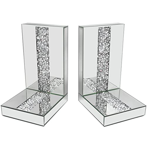 Fywdglart Mirrored Decorative Bookends.silver Crush Diamond Decorating Bookend.skid-Resistant Design.bookshelf Decor.9X6X5.1Inches,Set Of 2. #TOP10