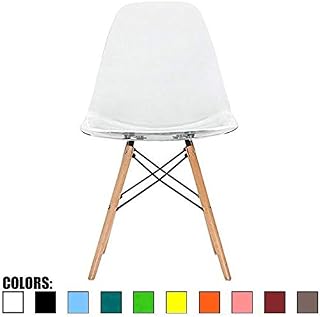 2xhome Clear - Plastic Side Chair Natural Wood Legs Eiffel Dining Room Chair