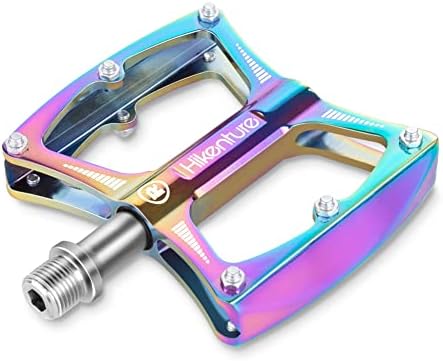 Hikenture Road Bike Pedals Mountain Bicycle Flat Pedals 9/16" Sealed Bearing Lightweight Aluminum Alloy Colorful Wide Platform Cycling Pedal for BMX/MTB(A)