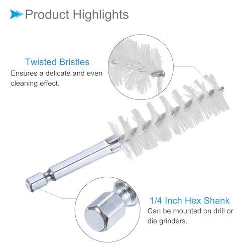 CoCud Bürstenkopf, 19 mm Durchmesser, 4 Zoll Länge, Nylon Reinigungsdrahtbürsten mit 1/4 Zoll Sechskantschaft - (Anwendungen: für Bohrmaschine, Schleifmaschine), 5 Stück