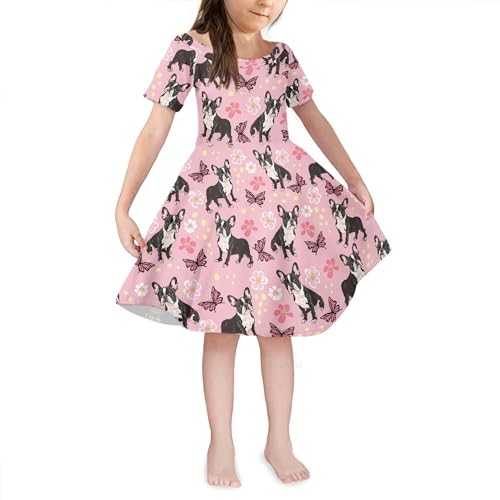 CLOHOMIN Girls Short Sleeve Dress Toddler Girl Clothes Beach Sundress Outfit Kids Round Neck Knee Length Skater Dress