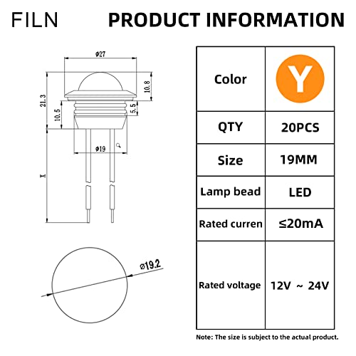 Filn 20Pcs 19Mm (3/4") 12V Round Led Side Marker Light Clearance Turn Signal Indicator Light Bullet Grommet Lights Waterproof For Trailer Truck Car (Yellow-20Pcs) #TOP1
