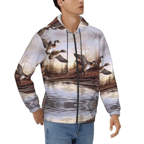 Sweat à capuche homme manches longues et cordon motif colvert pour l'automne