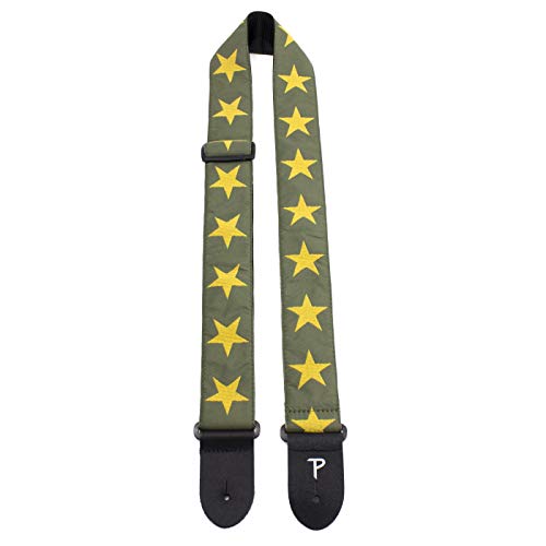 Perri’s Leathers Ltd.- Guitar Strap - Nylon - Jacquard – Yellow Stars/Green- Adjustable - For Acoustic/Bass/Electric Guitars - Made In Canada (Tws-7070) #TOP5