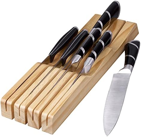 RedCall Kitchen Knife Holder for Drawer Solid Wood Universal Knife Block Without Knives,Bamboo home & chef Knife in-Drawer Organizer Insert,Premium Under Cabinet Knife Storage (7 knife holder)