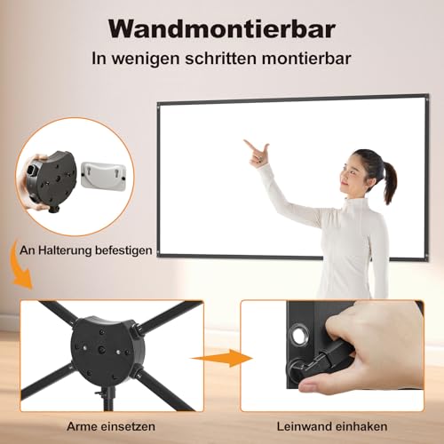 Beamer Leinwand Outdoor mit Stativ, 80 Zoll (16:9), Tragbare Beamer Leinwand, Windresistentes Design für Projektionsleinwand, inkl. Heringen & Seilen, Hohe Gainzahl, 4K Bild für Heimkino und Camping.