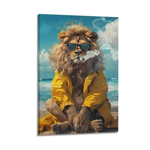 Impression sur toile lion pour habiller un mur vide avec une décoration moderne de 20x30cm