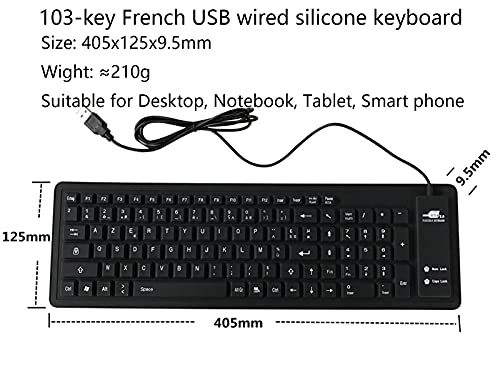 Meega Tech Foldable Silicone Keyboard Usb Wired French Layout Keyboard Waterproof Rollup Keyboard For Pcnotebooklaptop, Black, 4.9Inch*15.9Inch*0.4Inch #TOP2