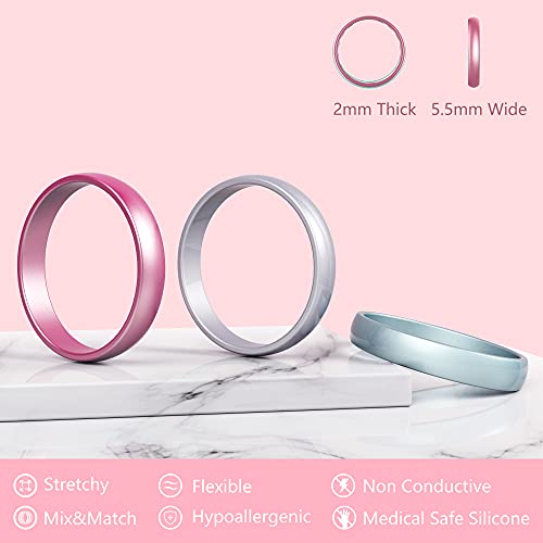 Zollen 10 Packs Silicone Rings For Women, 5.5 Mm Metallic Colors Rubber Wedding Bands Stackable Ring, Size 8 #TOP1