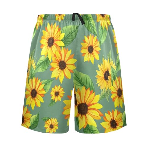 Sunflower Leaves Green Pajama Shorts for Men Lounge Pants Sleepwear Shorts Pajama Mens Sleeping Shorts with Pockets, S-XXL