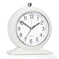 AYRELY® 4-inch Battery Operated Alarm Clock Silent Analog Desk Clocks with Light Vintage Metal Table Clock for Living Room Shelf Bedside Home Decor (White)