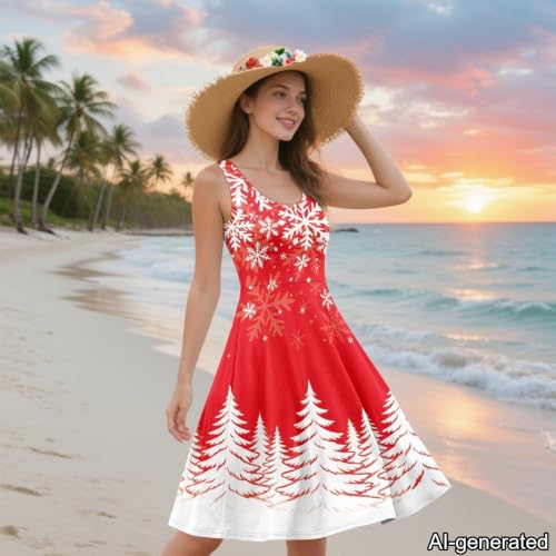 Image of Dreaweet Casual Sleeveless Dresses for Women Girls, Round Neck Tank Dresses with Pockets Summer Sundress Size XS-4XL