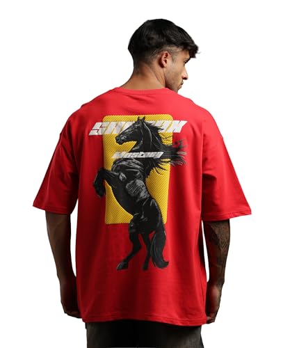 Image of SHODOX Men's Oversized Printed T-Shirt | 100% Pure Cotton Bio Washed Anti-Bacterial Drop Shoulder Loose Fit Korean Style Tees for Mens