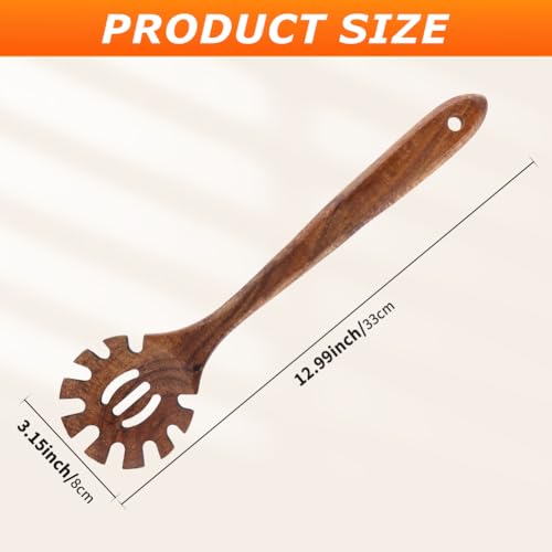 Wooden Pasta Spoon,13'' Long Spaghetti Fork with Teeth,Wood Pasta Server Spoon,Pastas Forks Ladle Pastas Spatula Tool Noodle Strainer Kitchen Tool,Easy to Use and Clean — view 6