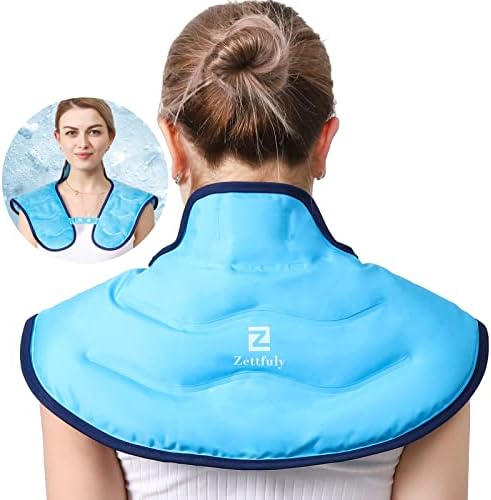 Zettfuly Ice Pack for Neck and Shoulder Pain Relief, Double-Sided Reusable Gel Cold Pack for Swelling, Bruises, Sprain, Inflammation, Hot Cold Compress Neck Shoulder Wrap for Injuries, Flexible