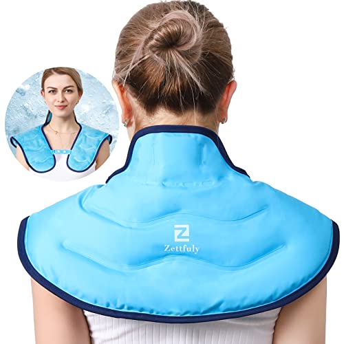 Zettfuly Ice Pack For Neck And Shoulder Pain Relief, Double-Sided Reusable Gel Cold Pack For Swelling, Bruises, Sprain, Inflammation, Hot Cold Compress Neck Shoulder Wrap For Injuries, Flexible #TOP28
