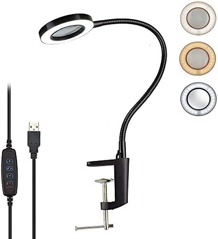 Magnifying Glass Lamp, Hands Free Magnifier Desk Lamp, Bright Lighted 3 Adjustable Light Setting, 10 Bright Levels for Reading, Crafting, Sewing, Soldering, Jewelry, Painting