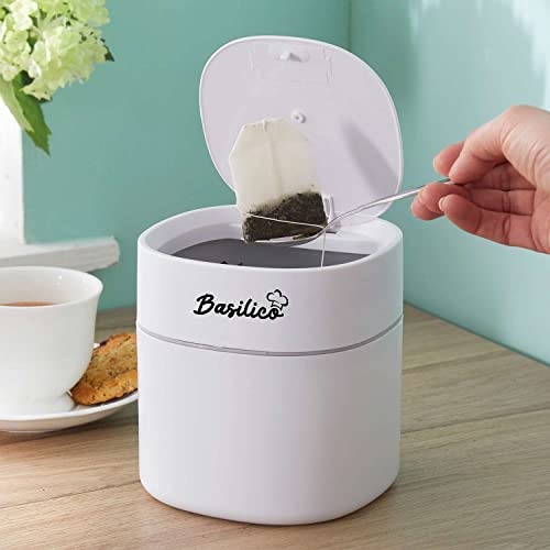 Coopers of Stortford - Countertop Tea Bag Bin with 2L Kitchen Compost Caddy - Compact Waste Bin for Tea Bags & Food Scraps, with Push-Touch Lid