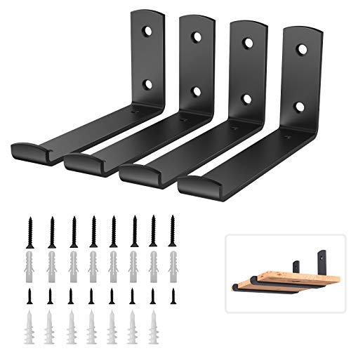 Preisvergleich Produktbild Nuovoware Regalträger, 4 Stück 25mm Metall Regalhalterung Schwerlastträger DIY Wandregal J-Halterung Metallwinkel Regalbodenträger, Größe 21 x 15 cm Maximale Tragfähigkeit 2,7kg - Schwarz