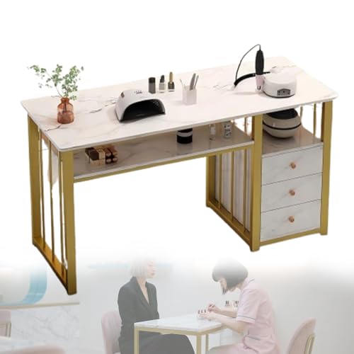 Moderner Nagelstation aus Marmor, doppellagig, 100 cm, Maniküretisch mit Schublade, professioneller Schönheitssalon-Arbeitsplatz für Nagelkunst und Design