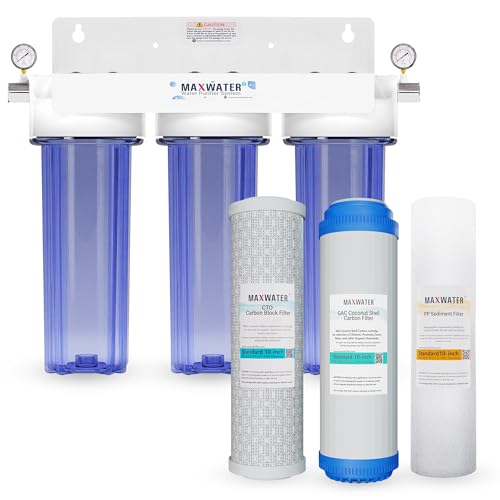 Max Water 3 Stage (Good for City Water) 10 inch Standard Water Filtration System for Whole House - Sediment + GAC + CTO Post Carbon - Â¾" Inlet/Outlet - Model : WH-SC10