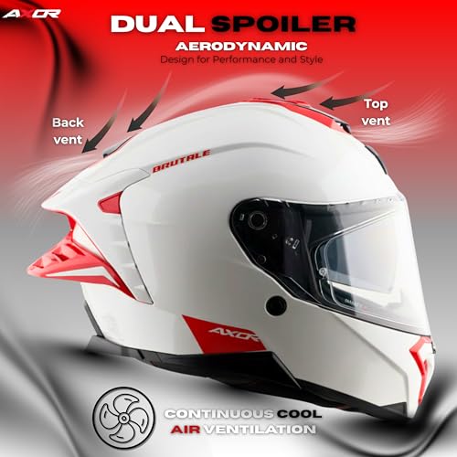 Image of Axor Brutale Corsa Helmet - Dual Spoiler | ECE 22.06, ISI & DOT Certified | Race-Ready Fit with D-Ring & UV-Protected Visor-White Red, Size:S