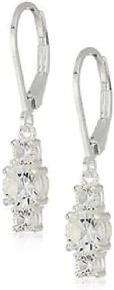 Ritika Round Cut White Diamond Three Stone Drop Dangle Earrings 14K White Gold Finish 925 Sterling Silver