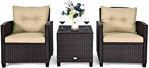 Image of OUTLIVING Outdoor Sofa Set | Patio Furniture Balcony Sofa Sets | Garden Sofa Set with Cushion and Center Table (2 Seater-Dark Brown)