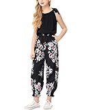 GERU Girls Rompers Halter Tie Up Sleeveless Casual Jumpsuits Floral Printed Long Pants with 2 Pocket