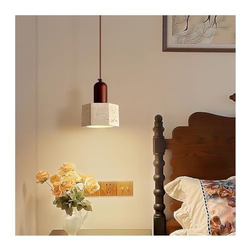 Lustre moderne en travertin jaune - Luminaire LED haut de gamme salon