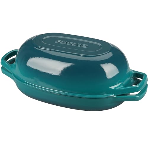 EDGING CASTING Enameled Cast Iron Oval Dutch Oven Pot with Lid, Dutch Oven for Sourdough Bread Baking, Bread Oven, Bread Dutch Oven, Oval Bread Pan, 5qt, Darkcyan