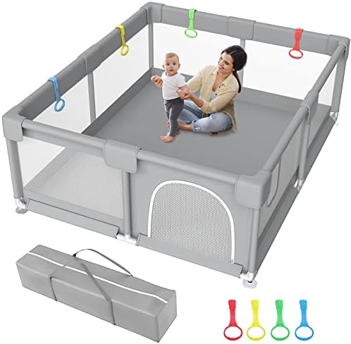 Zimmoo Baby Playpen, 71"x59" Extra Large Playpen for Babies and Toddlers Baby Playards with Zipper Gate, Safety Baby Play Pen with Soft Breathable Mesh Indoor & Outdoor Kids Activity Center