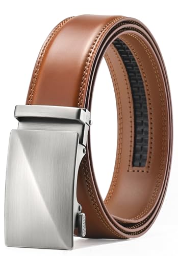 Men's Ratchet Belt, 1 3/8'' Leather Dress Belt for Gift Men Dress and Casual, Trim to Fit
