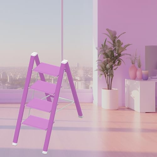 4 Step Lightweight Folding Ladder for Home, 330lbs Aluminum Step Ladder Anti-Slip for Kitchen, Step Stool Foldable Adults for Closet, 330lbs - Light Purple by ESTIFY - Image 5