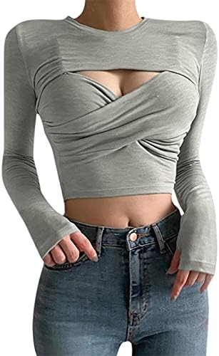 Women's Autumn Long Sleeve Shirts Women Fashion Popular Hollow Out Crop Top Long Sleeve Solid Color Slim Skinny Graphic T Shirts Pullover Women's Tops Long Sleeve ( Color : B , Size : M size )