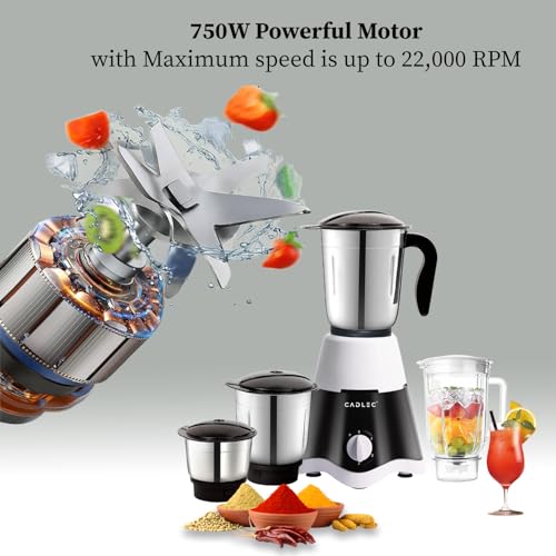 Cadlec JarGenie 4 Jar 750 Watt Mixer Grinder | High-Power Juicer, Blender & Mixer | Durable ABS Body | Multi-Function for Juicing & Blending | 2-Year Warranty view 2