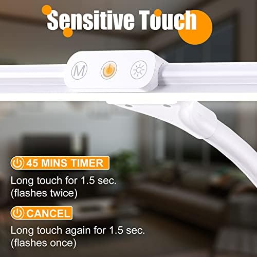 Hokone LED Desk Lamp, Desk Light with Clamp,9W Flexible Gooseneck Lamp with Dimmable 5 Color Modes & 5 Brightness,Timer,Touchable White Table Lamp for Computer Monitor, Work, Study ,Home ,Office