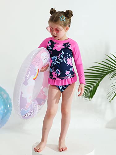 Usaibhir 3-9T Toddler Girl Rash Guard Swimwear Cute Floral Bathing Suits Long Sleeve Beach Rashguard Swimsuit Outfits Set #TOP3
