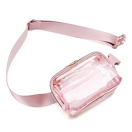 Image of PINK Clear Fanny Pack - Stadium Approved Crossbody Bag with Adjustable Strap for Women & Men - Concerts, Sports, Travelling, Hiking, Running