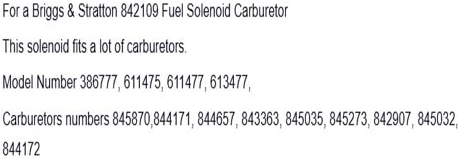Replacement for Stratton For 842109 Fuel Solenoid Carburetor Gas OEM