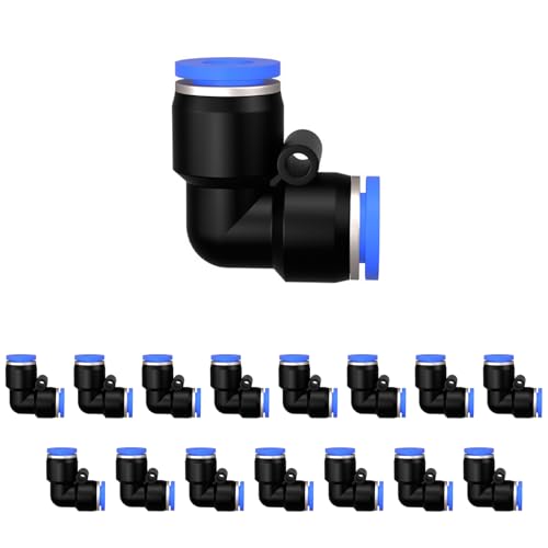 15 Stück 12mm 90 Grad Winkel Pneumatik Steckverbinder, Schnellbefestigungen PV Luftleitungsadapter, Push to Connect Adapter Quick Release Fittings (15, PV-12mm)